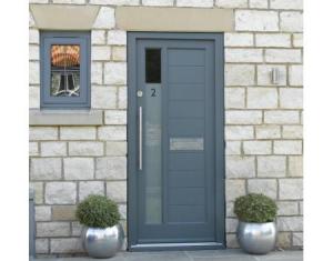 A grey unattractive contemporary front door